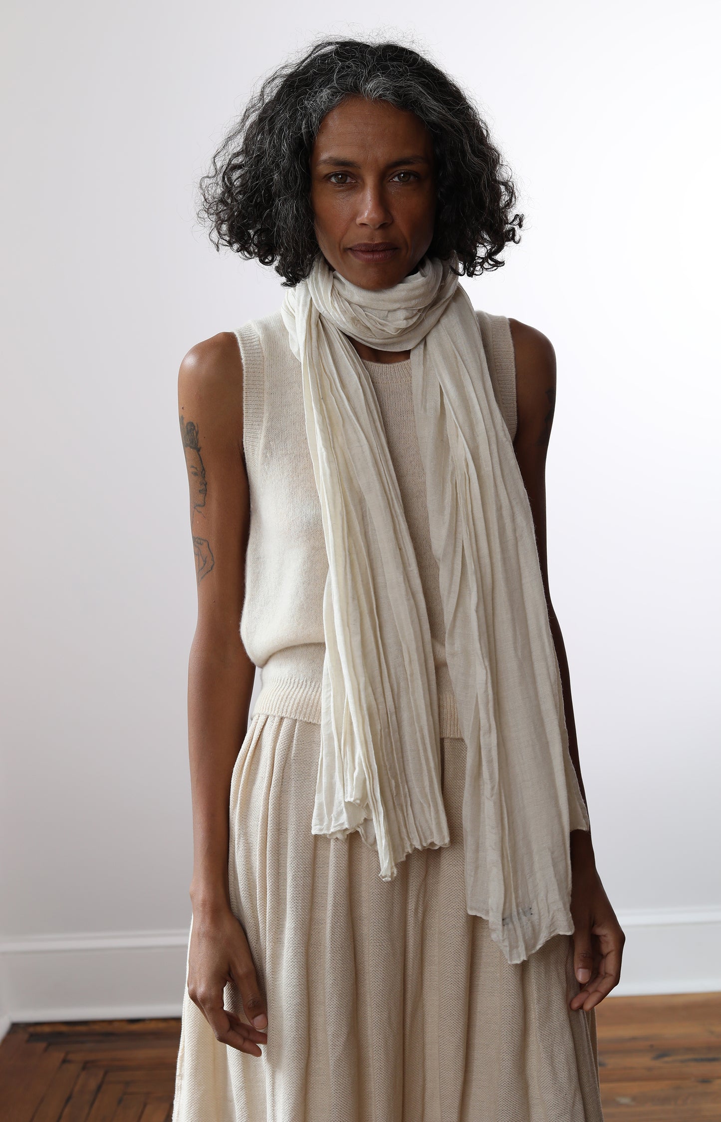 Natural Yak White Feather Light Scarf