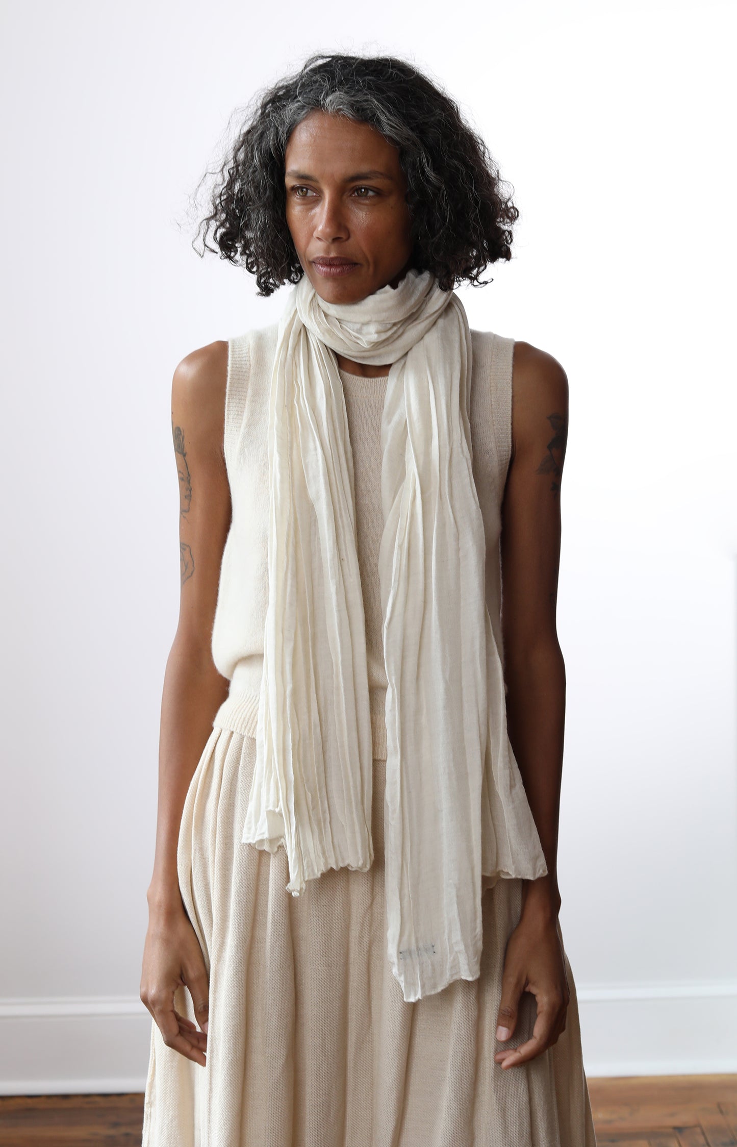 Natural Yak White Feather Light Scarf