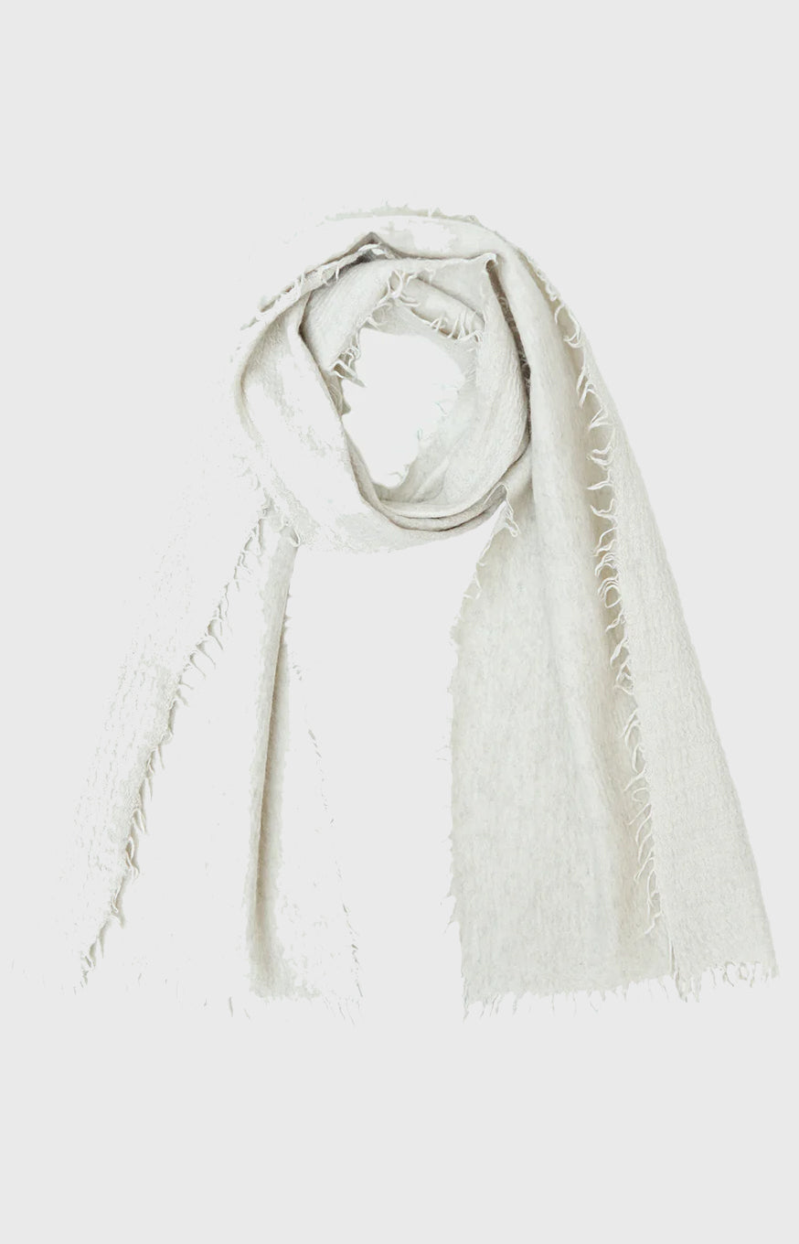 Natural Yak White Overfelt Fringed Scarf