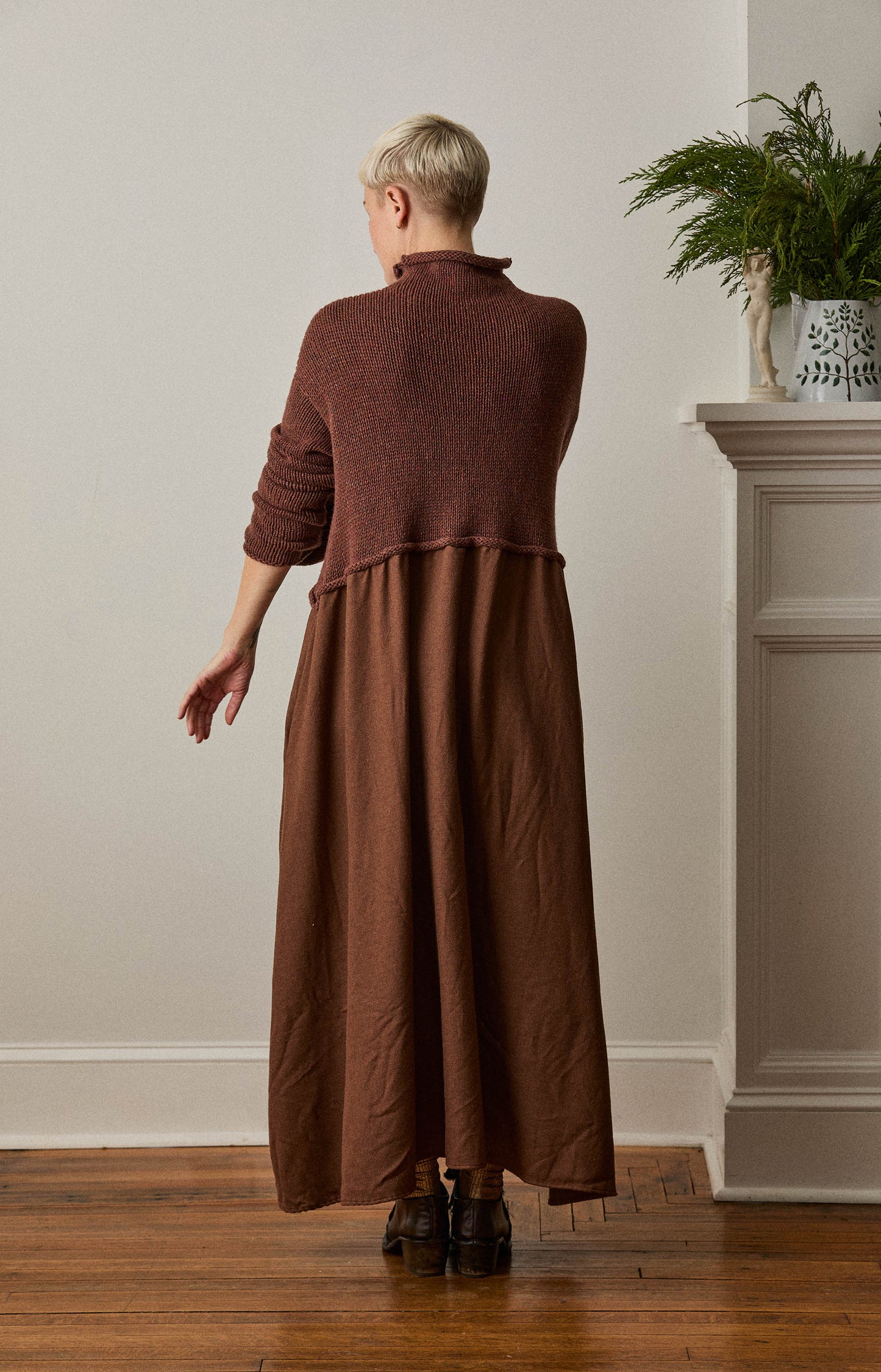 Brown Knit & Twill Dress