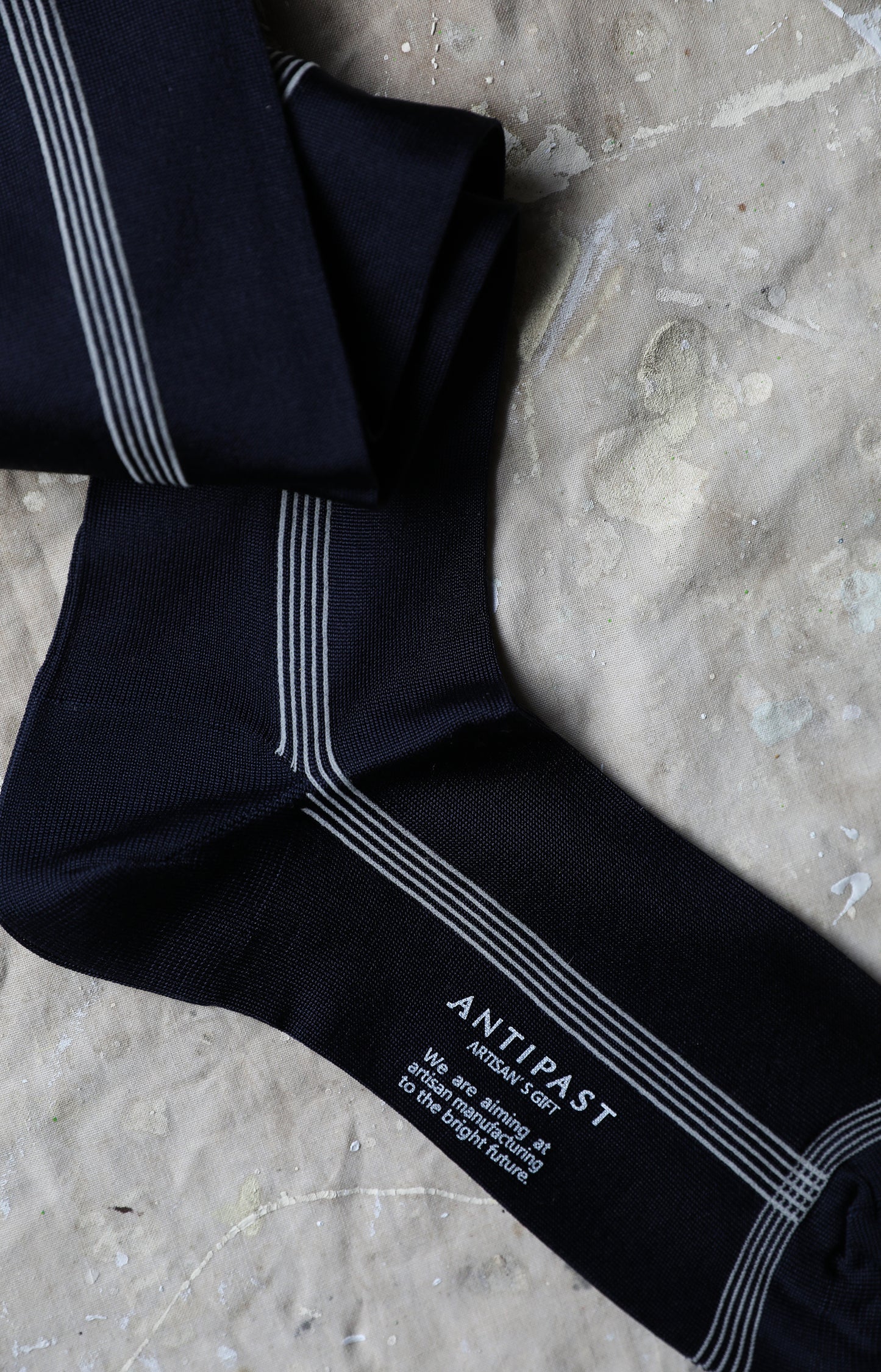 Navy Silk Line Knee Socks