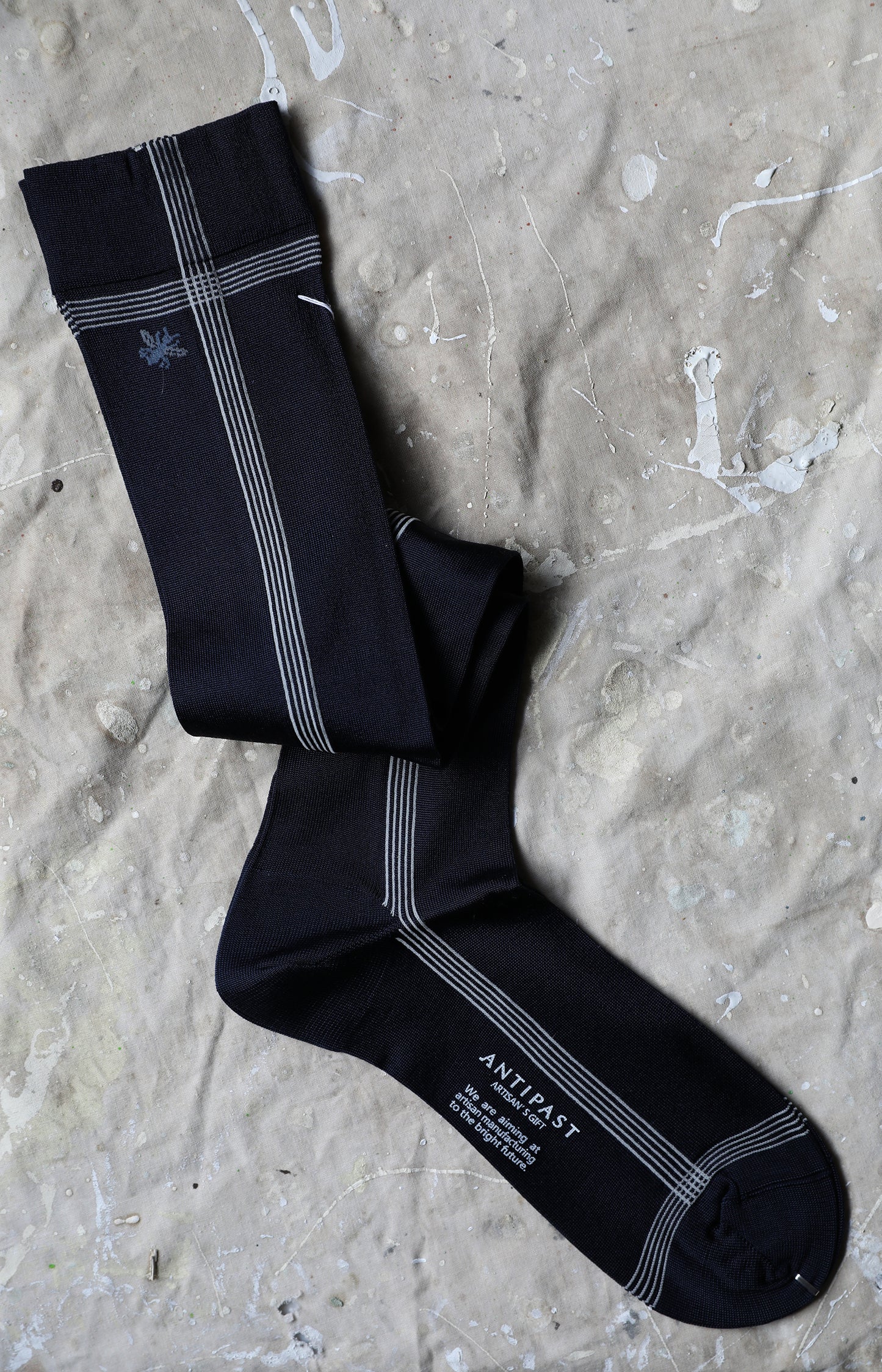 Navy Silk Line Knee Socks