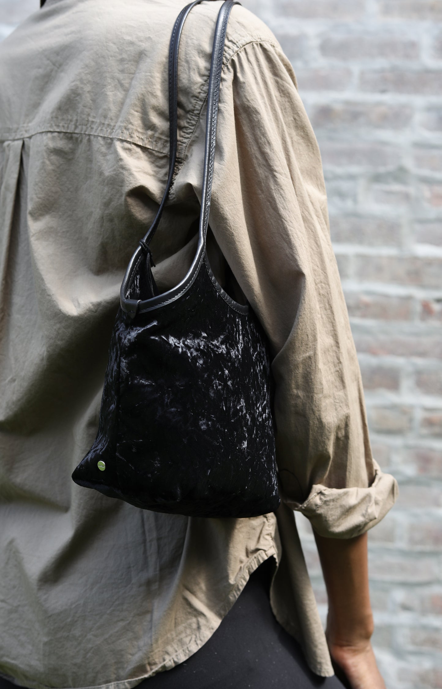 Black Crushed Velvet Small Cami Tote