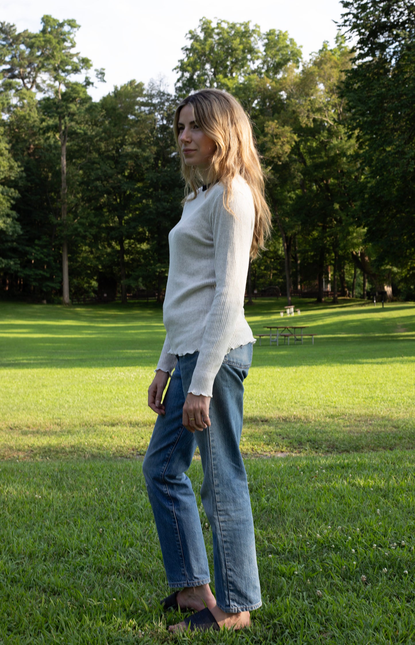 Oat Gauze Ribbed Tee