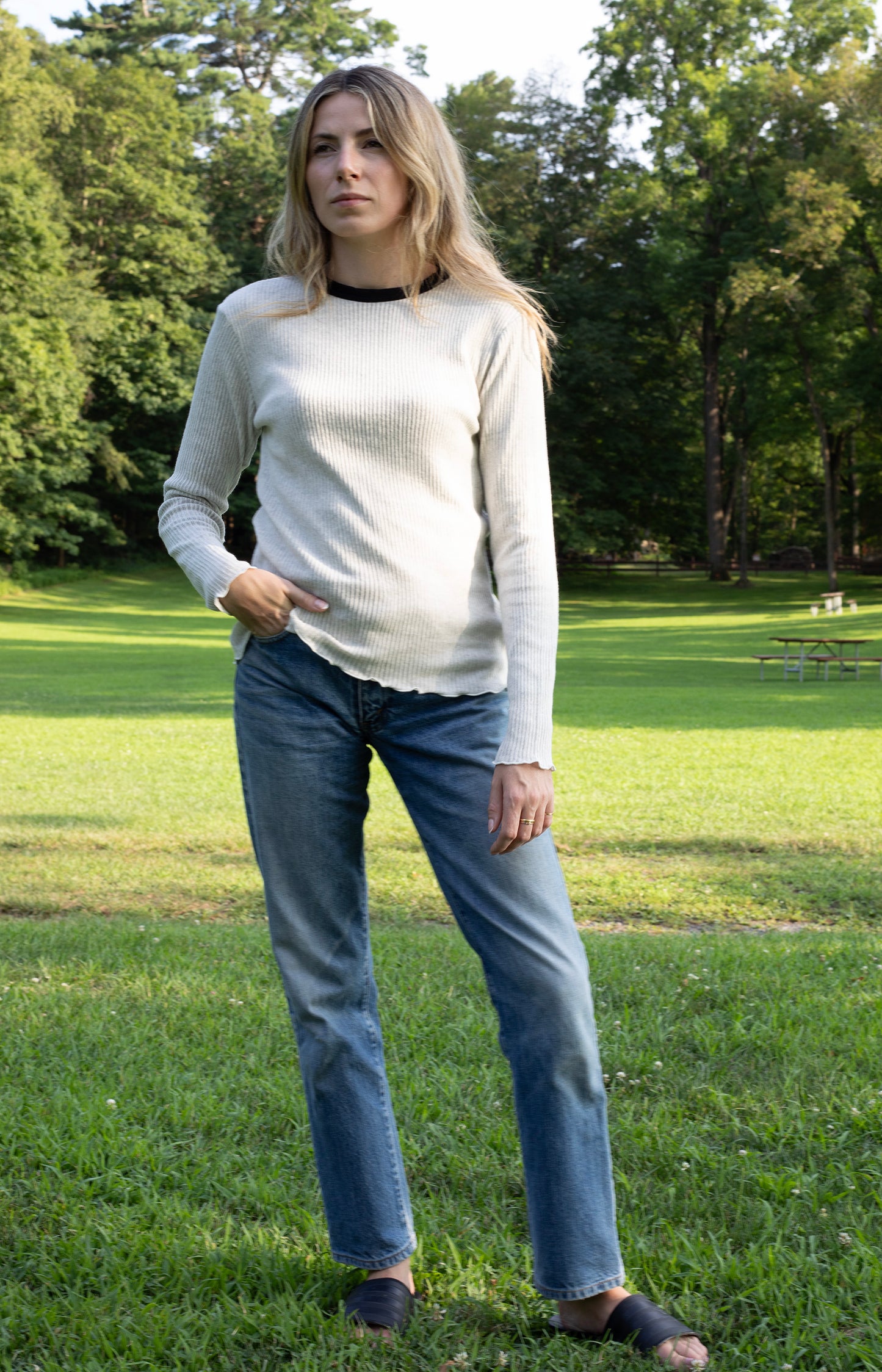 Oat Gauze Ribbed Tee