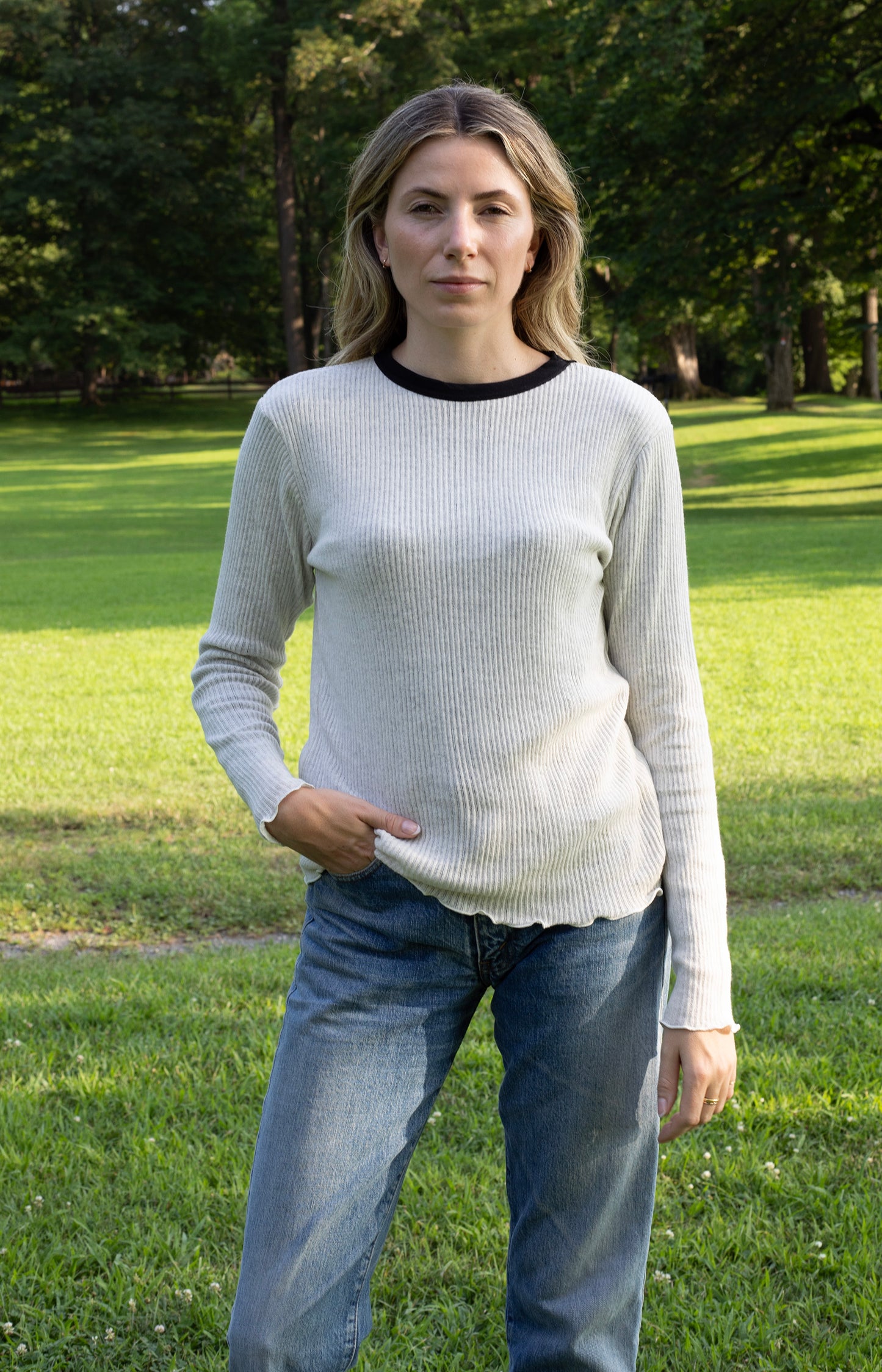 Oat Gauze Ribbed Tee