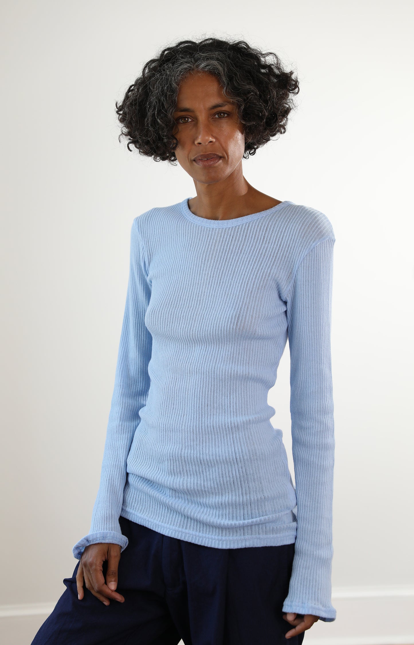Light Blue Gauze Ribbed Tee