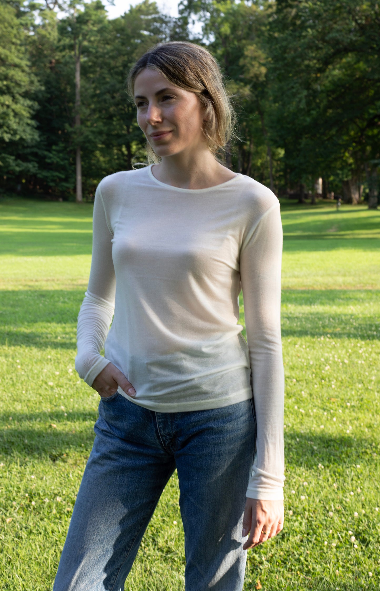 White Long Sleeve Jersey Tee
