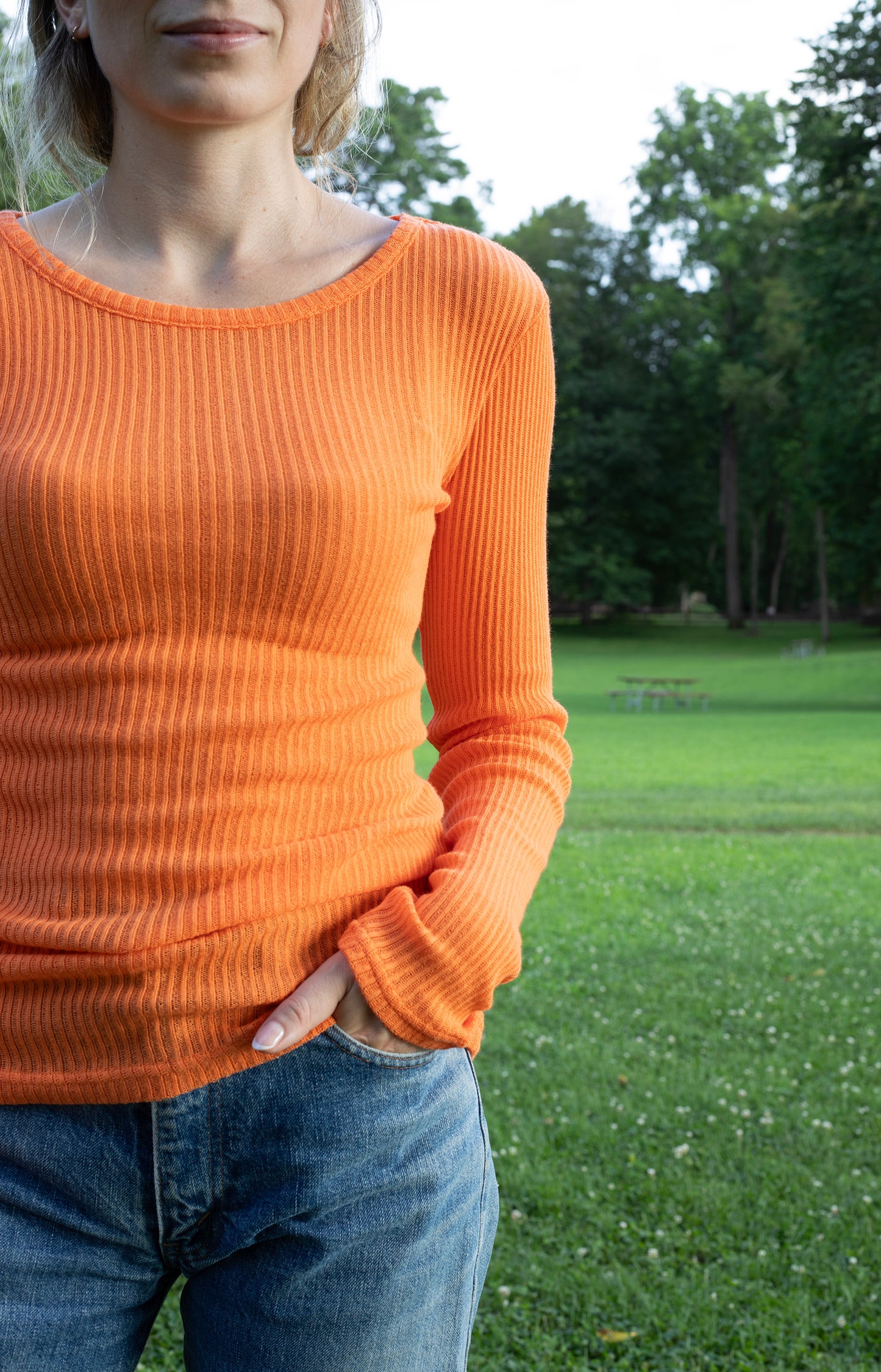 Orange Gauze Ribbed Tee