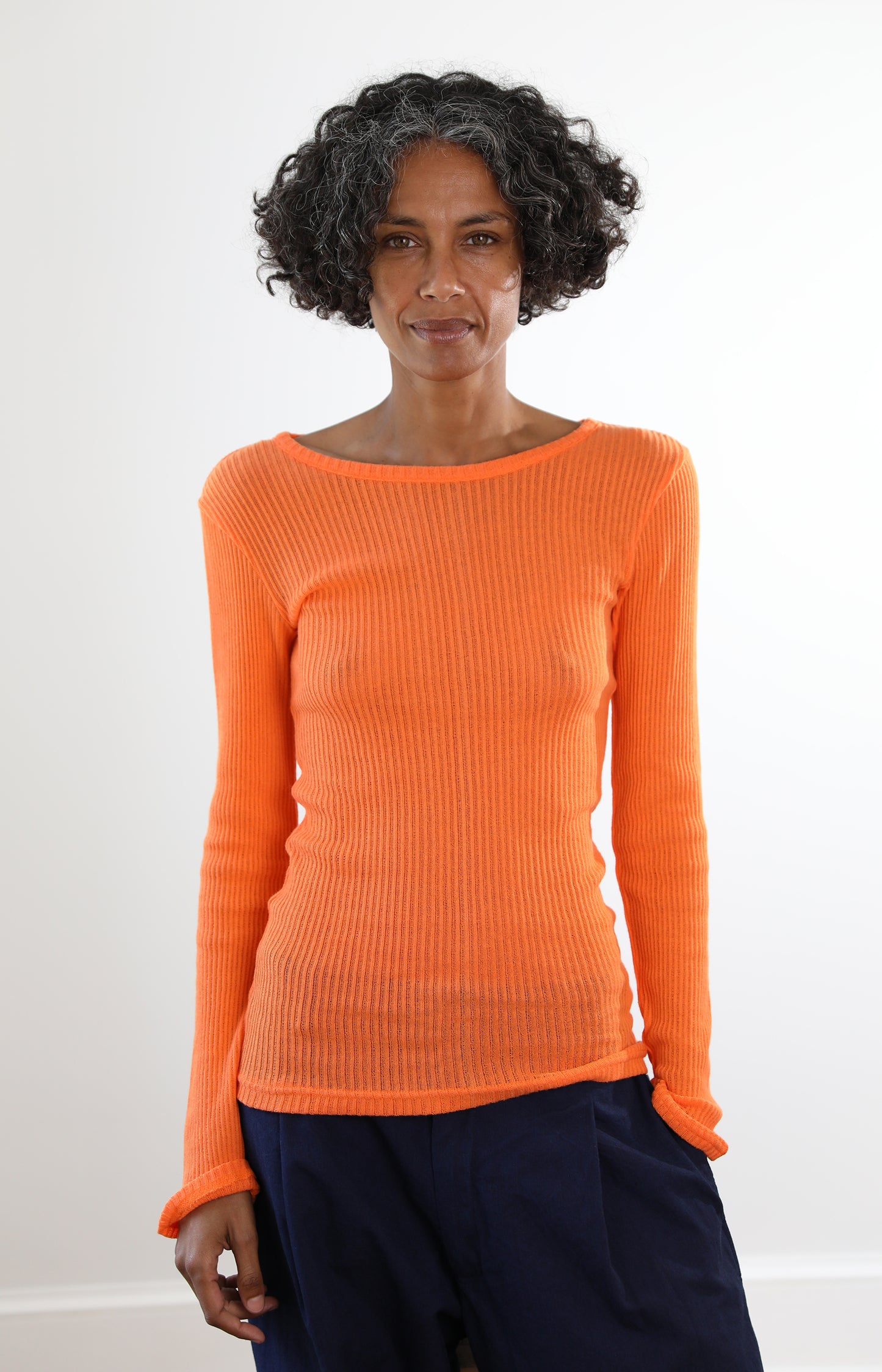 Orange Gauze Ribbed Tee