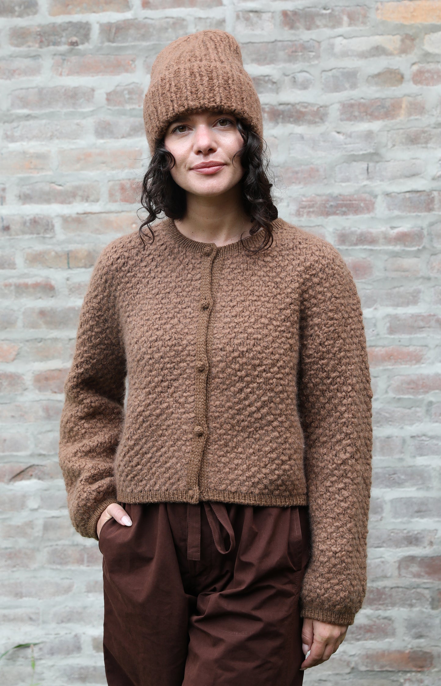 Cognac Cashmere & Silk Teddy Cardigan