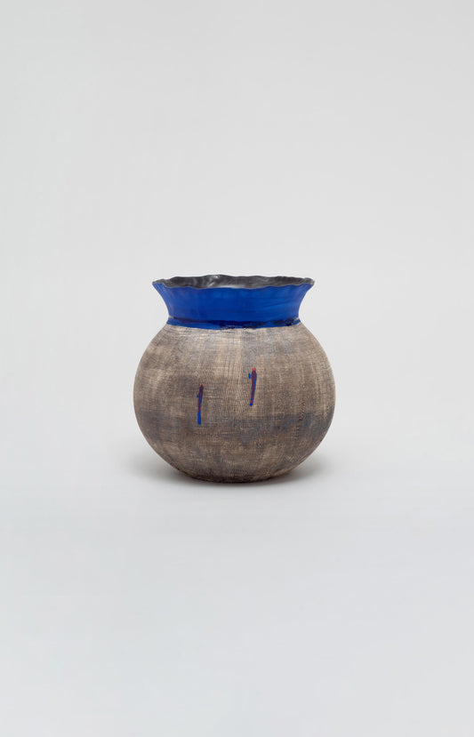 Handpinched Vase with Blue Lip