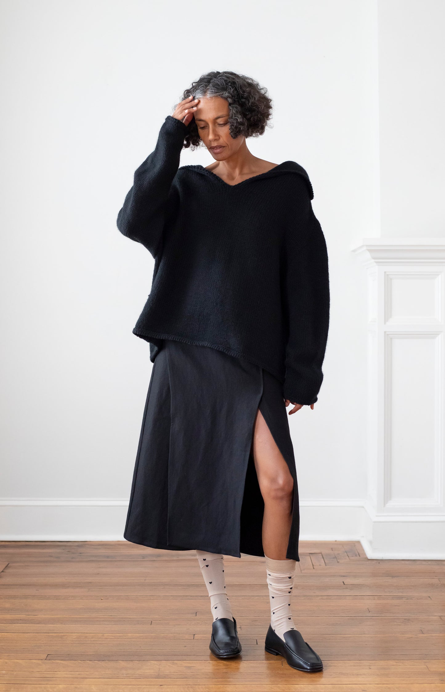 Black Merino Aviator Sweater