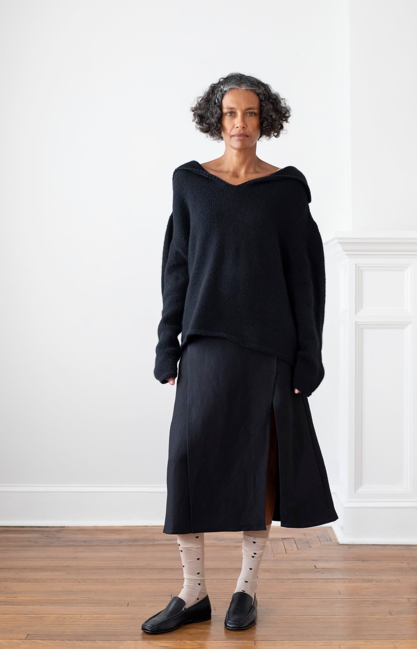Black Merino Aviator Sweater