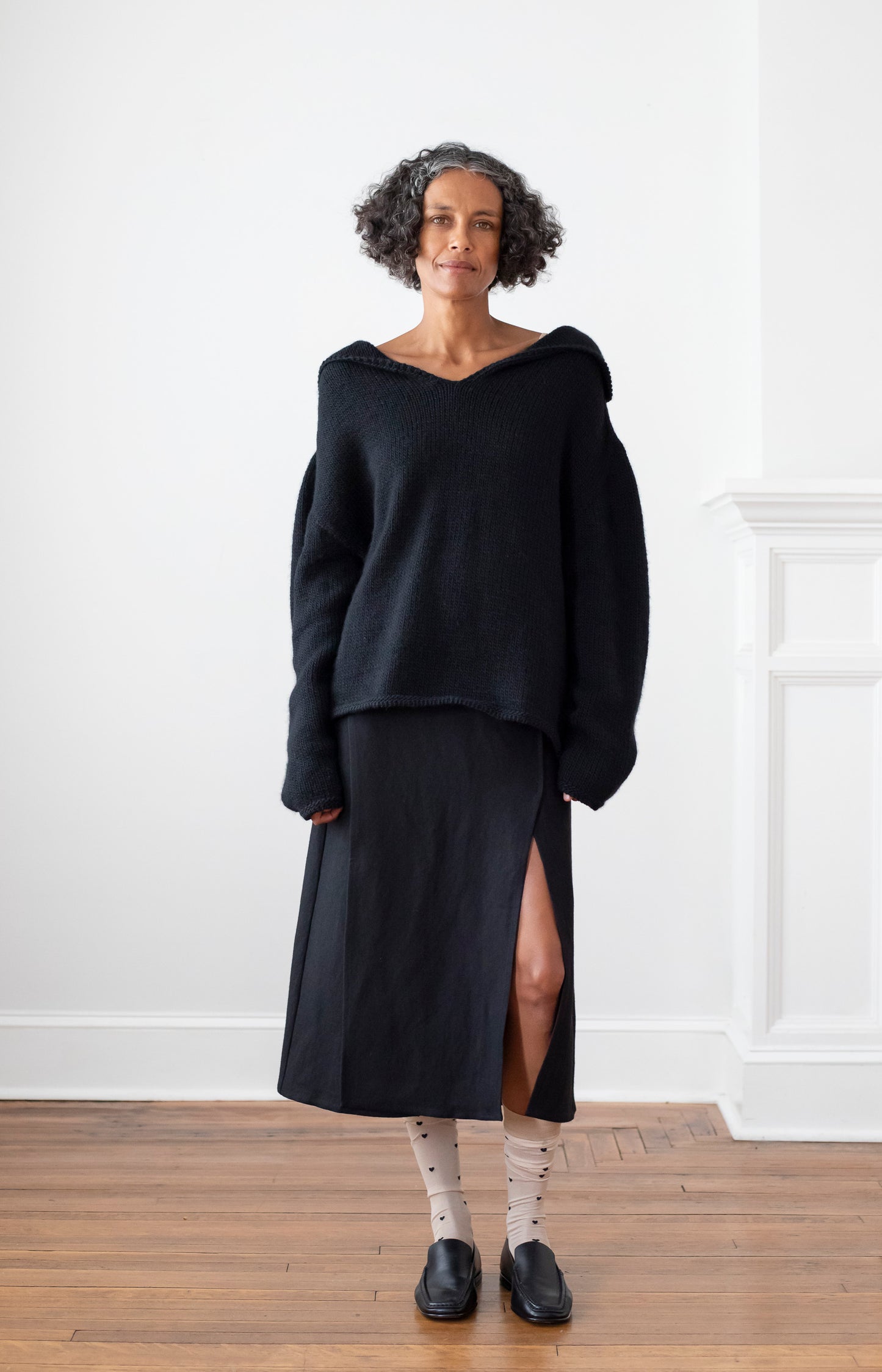Black Merino Aviator Sweater