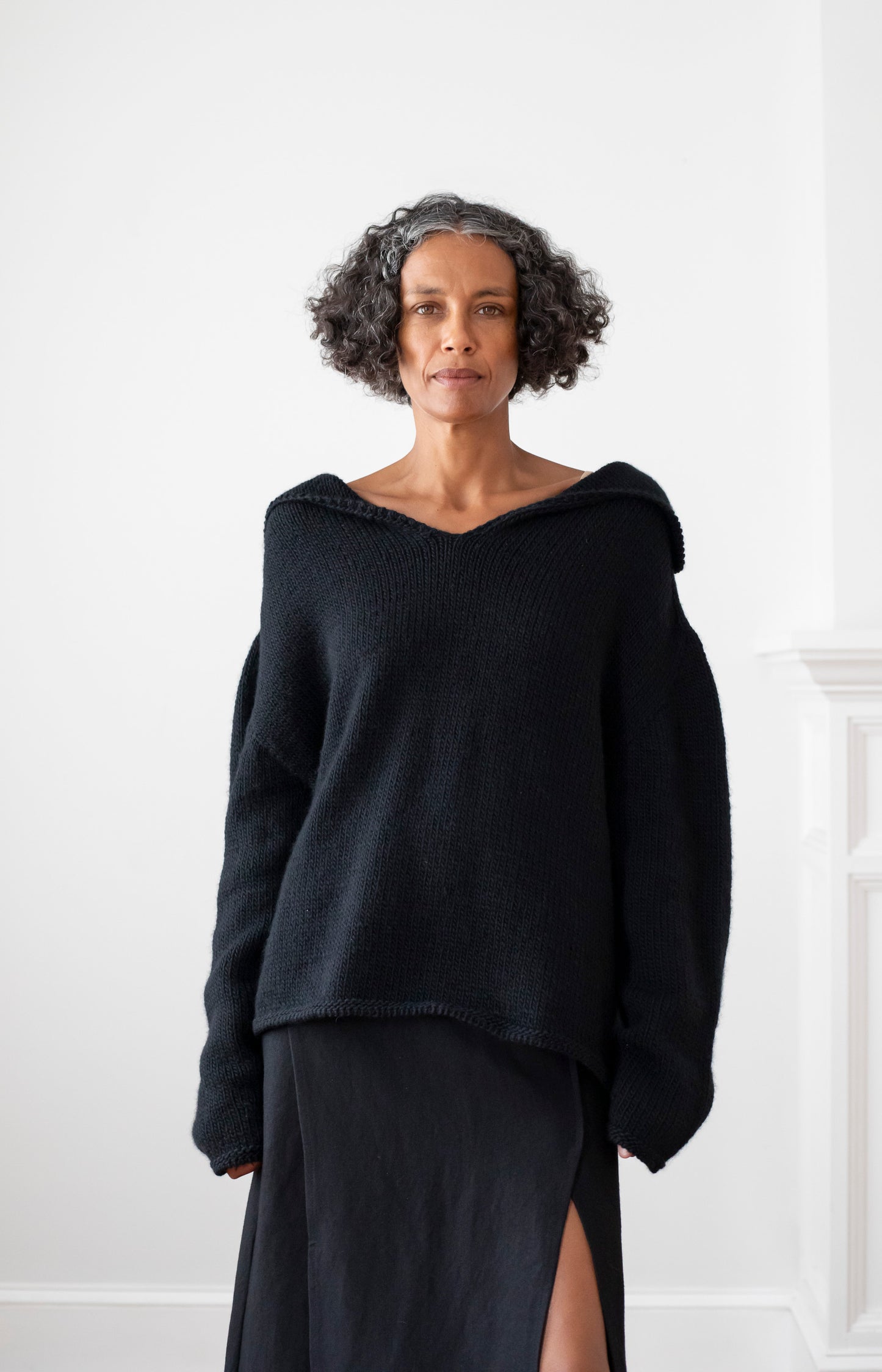 Black Merino Aviator Sweater
