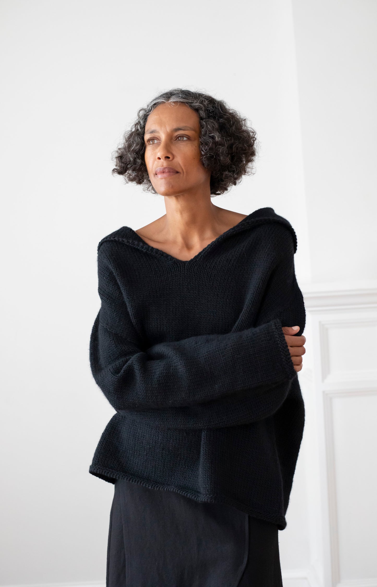 Black Merino Aviator Sweater