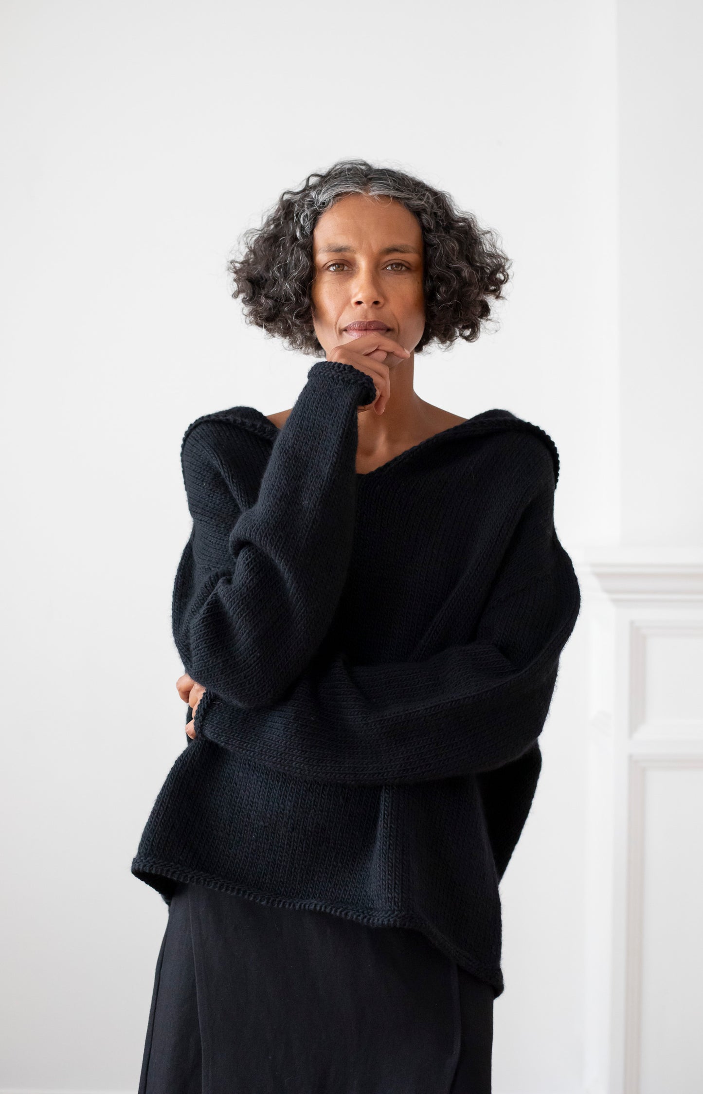 Black Merino Aviator Sweater