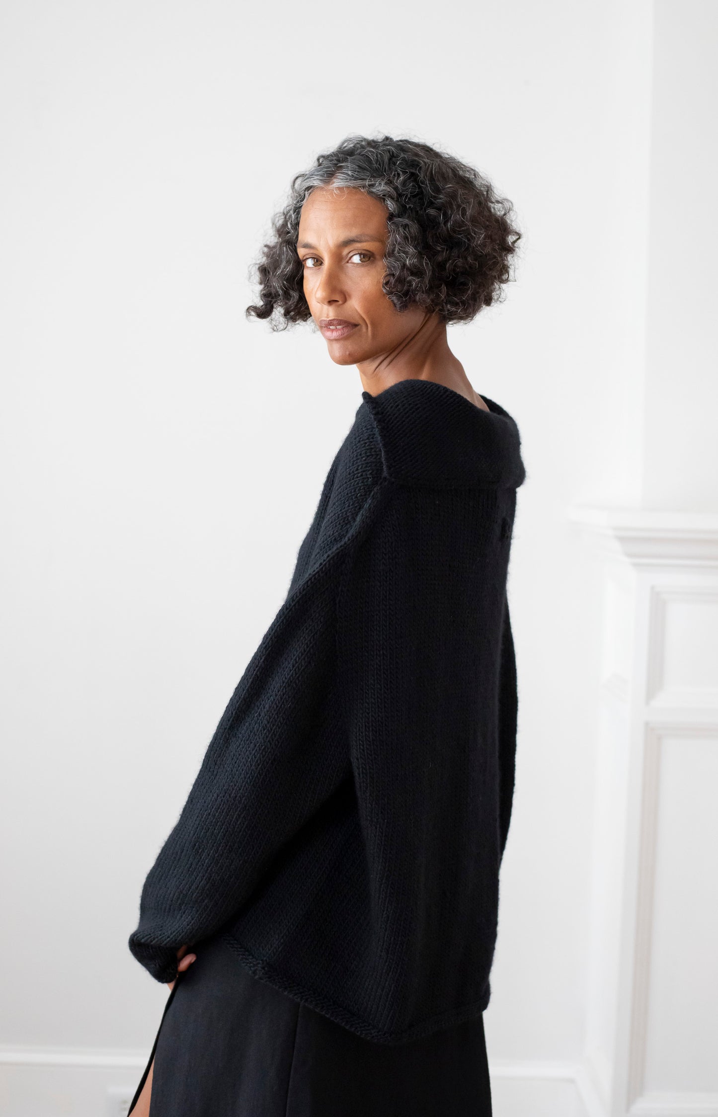 Black Merino Aviator Sweater