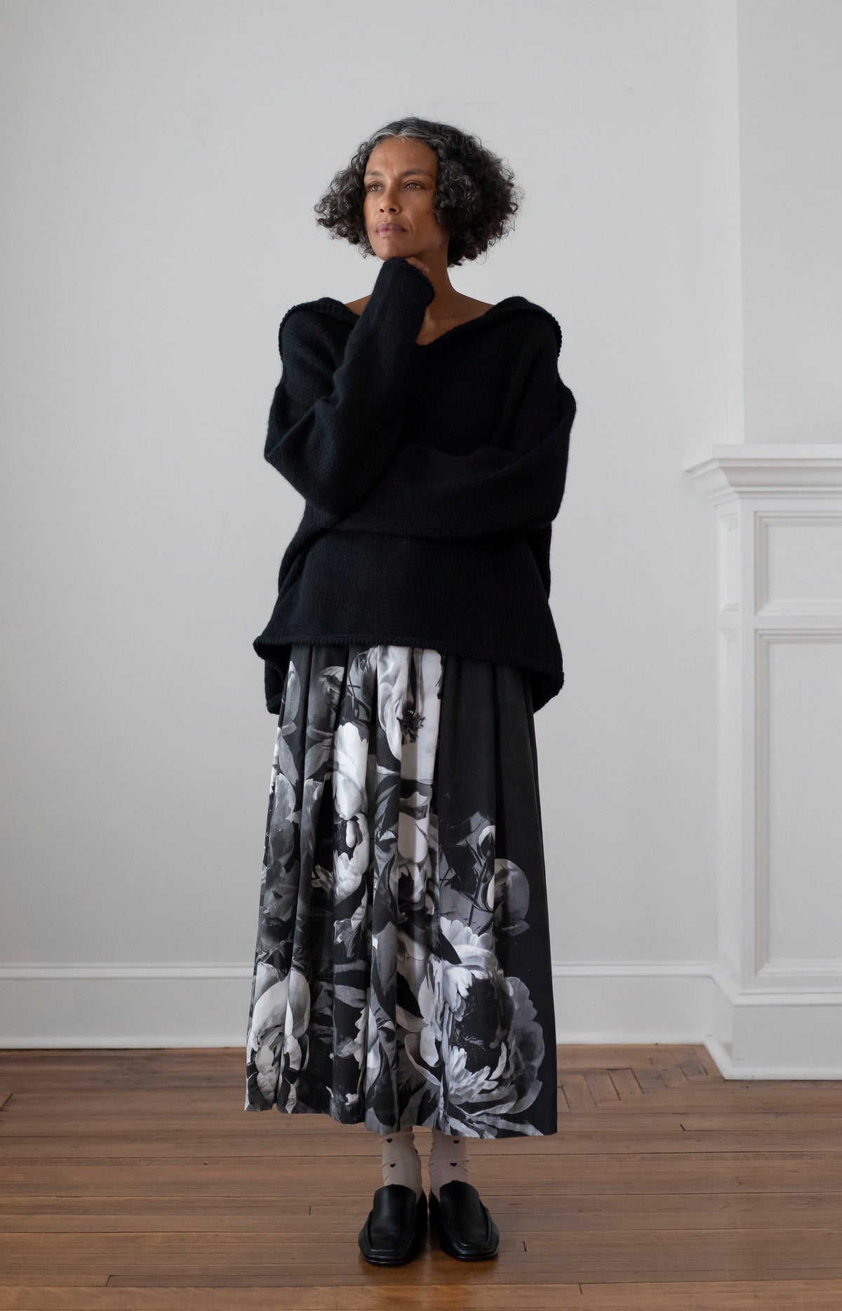 Black Handprinted Skirt