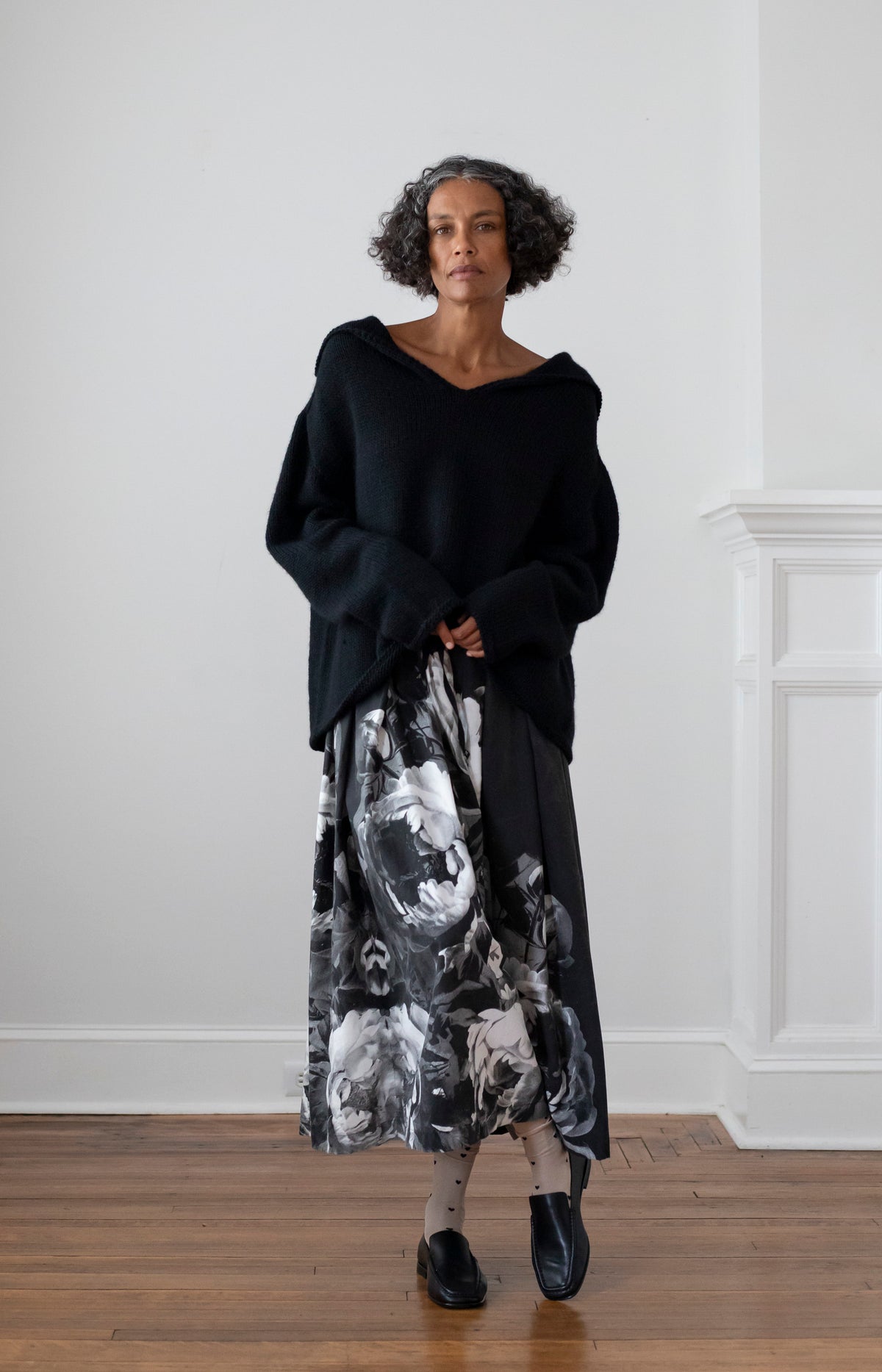 Black Handprinted Skirt