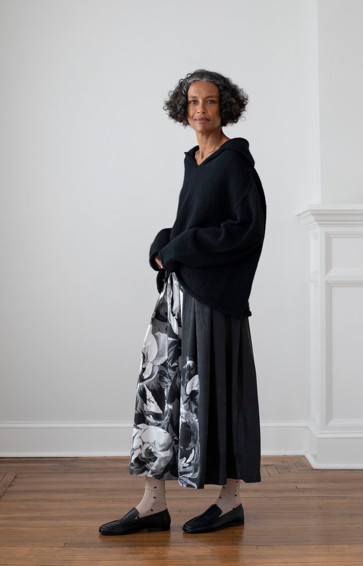 Black Handprinted Skirt