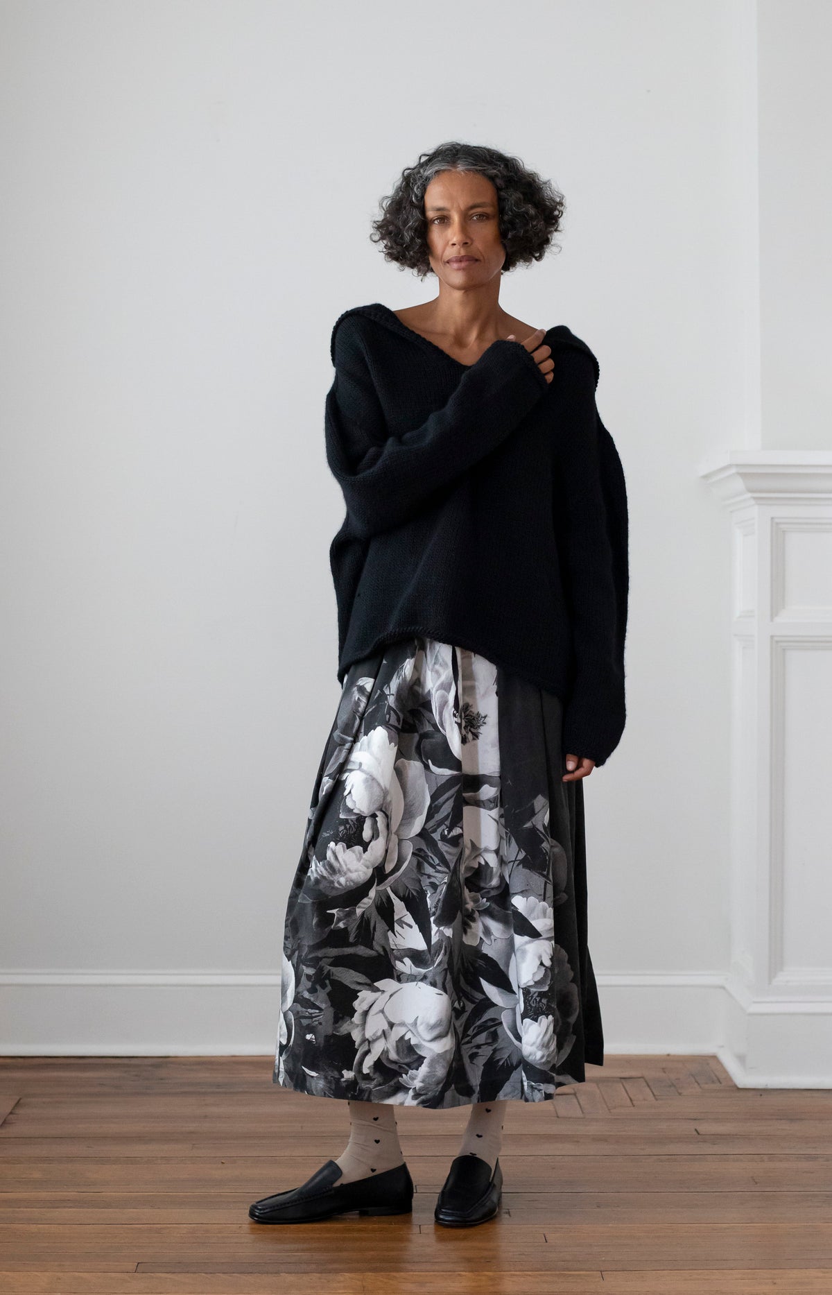 Black Handprinted Skirt