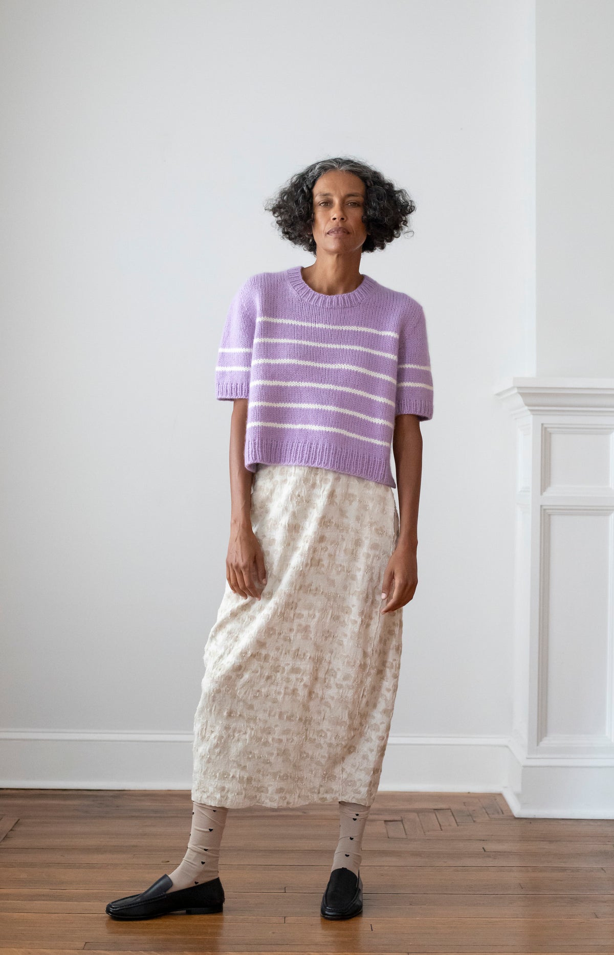 Lilac & Ivory Striped Cashmere Sweater