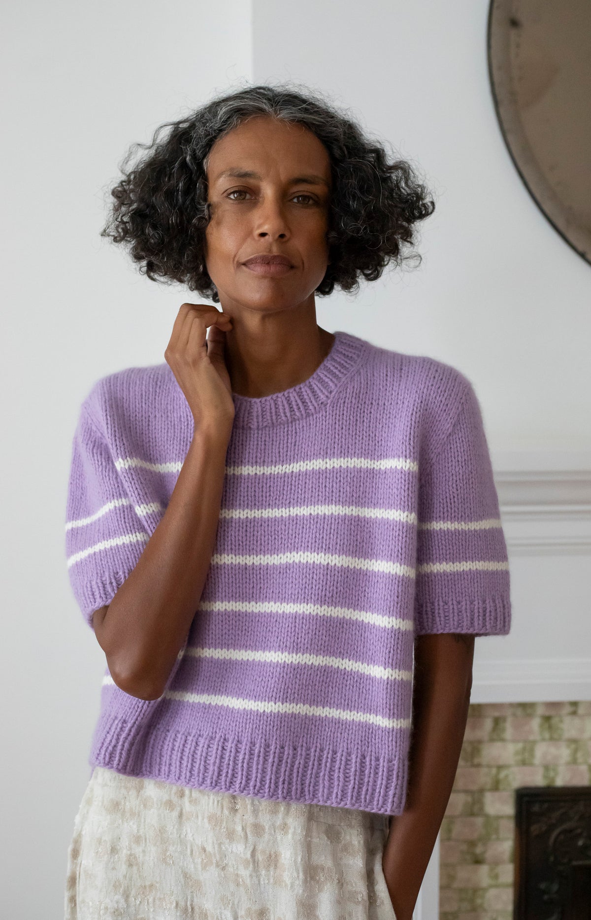Lilac & Ivory Striped Cashmere Sweater