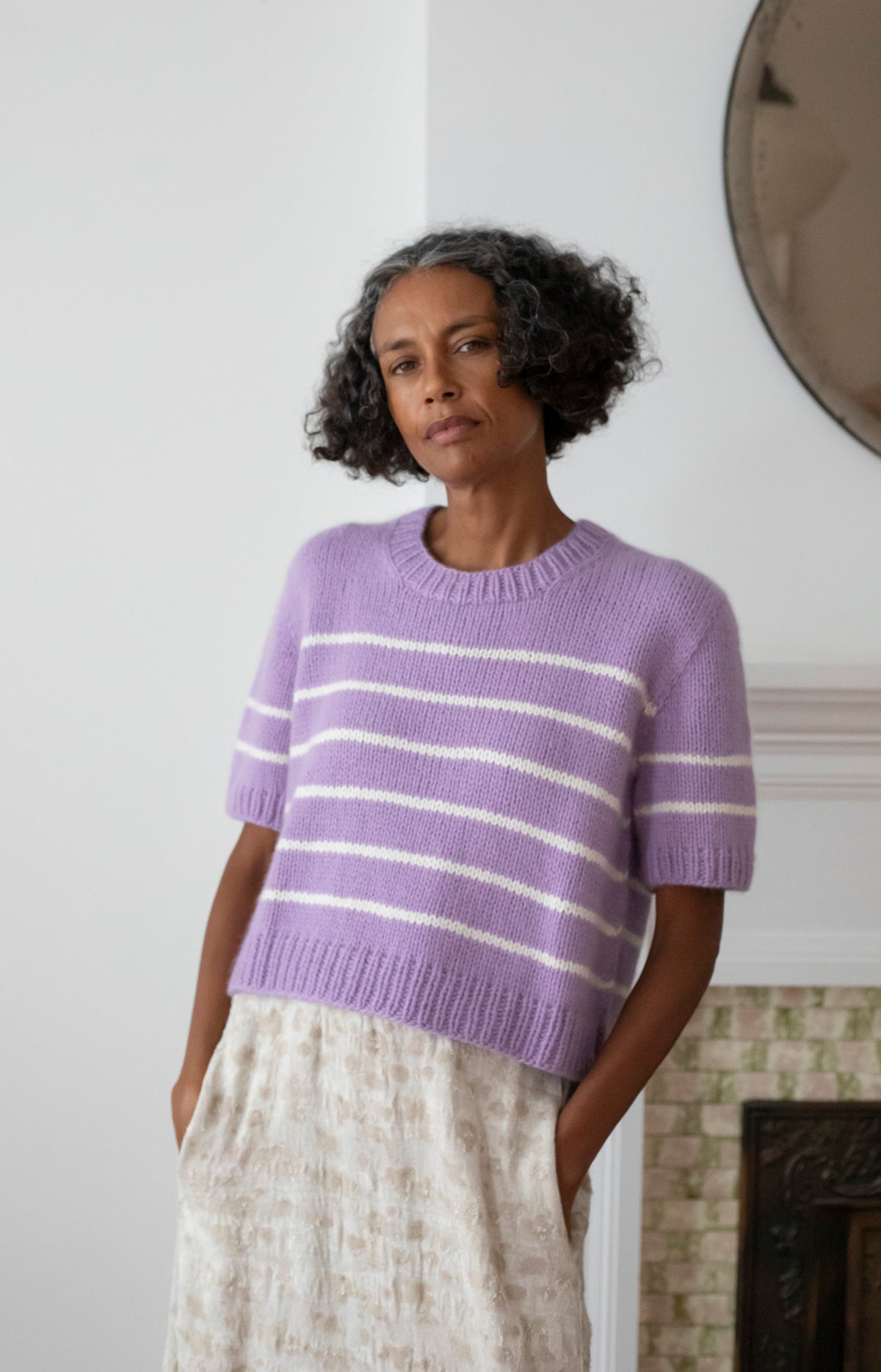 Lilac & Ivory Striped Cashmere Sweater