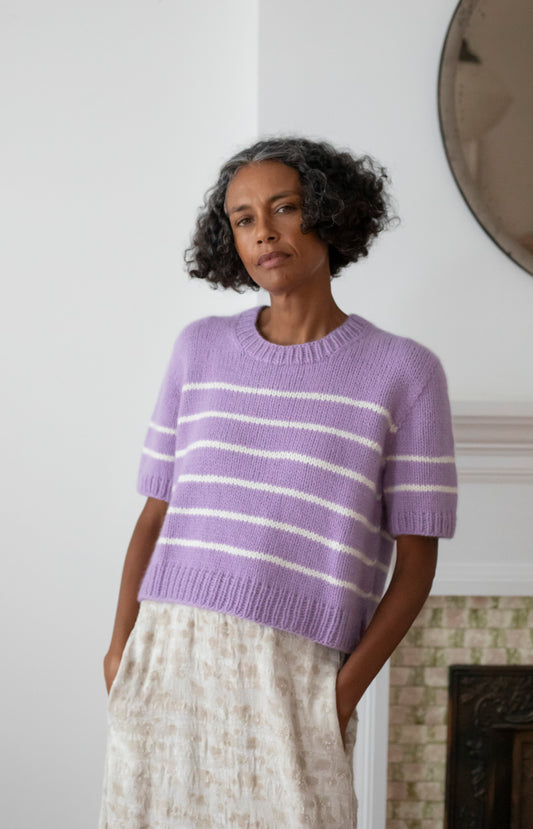 Lilac & Ivory Striped Cashmere Sweater