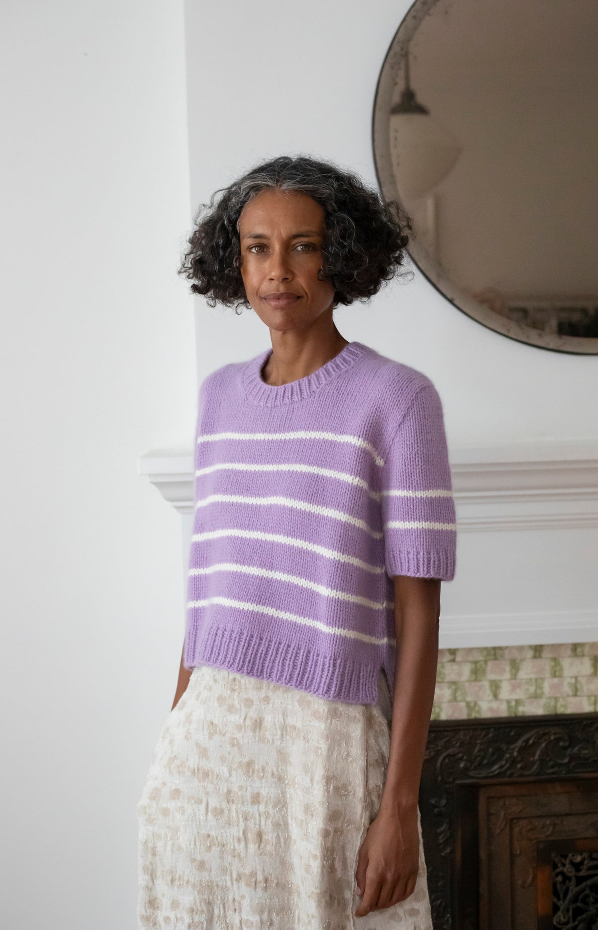 Lilac & Ivory Striped Cashmere Sweater