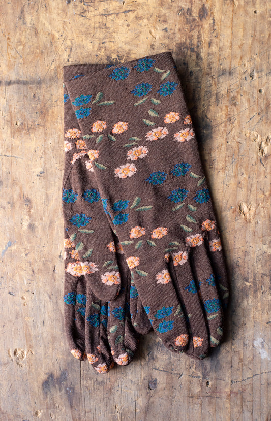 Brown Tiny Flowers Gloves