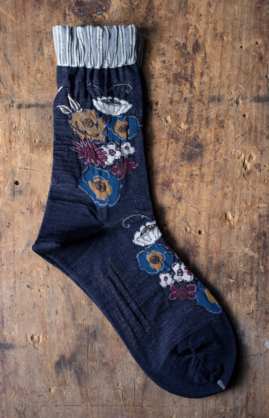 Navy Flora Socks