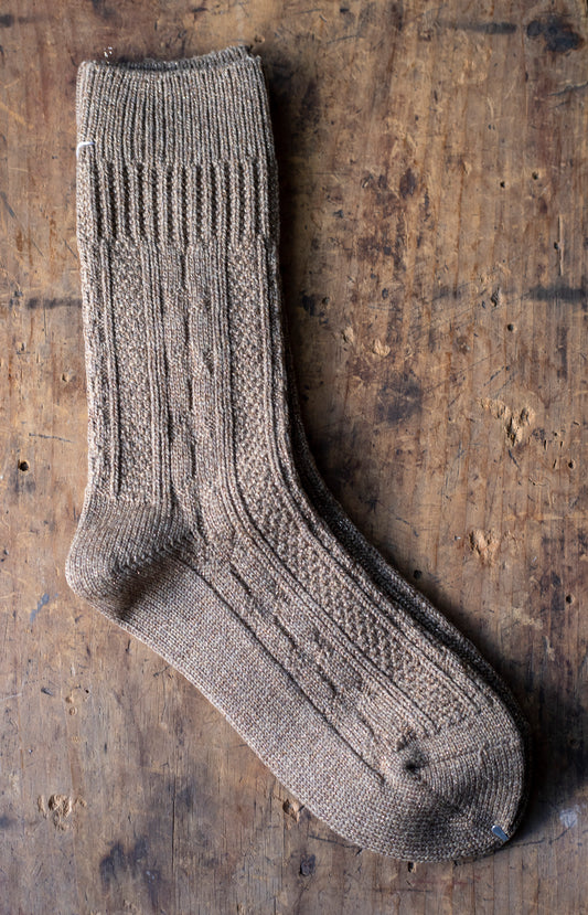 Brown Lurex Cableknit Socks
