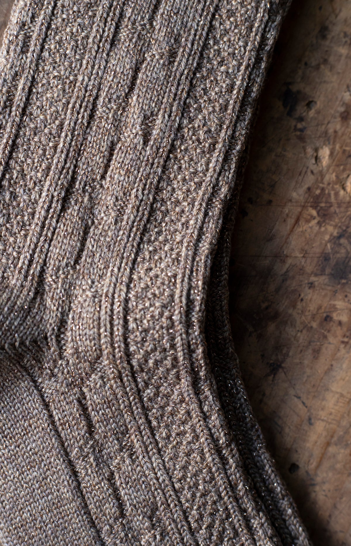 Brown Lurex Cableknit Socks