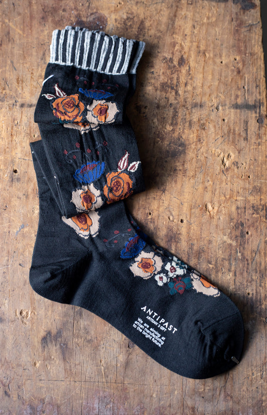 Black Flora Knee Socks