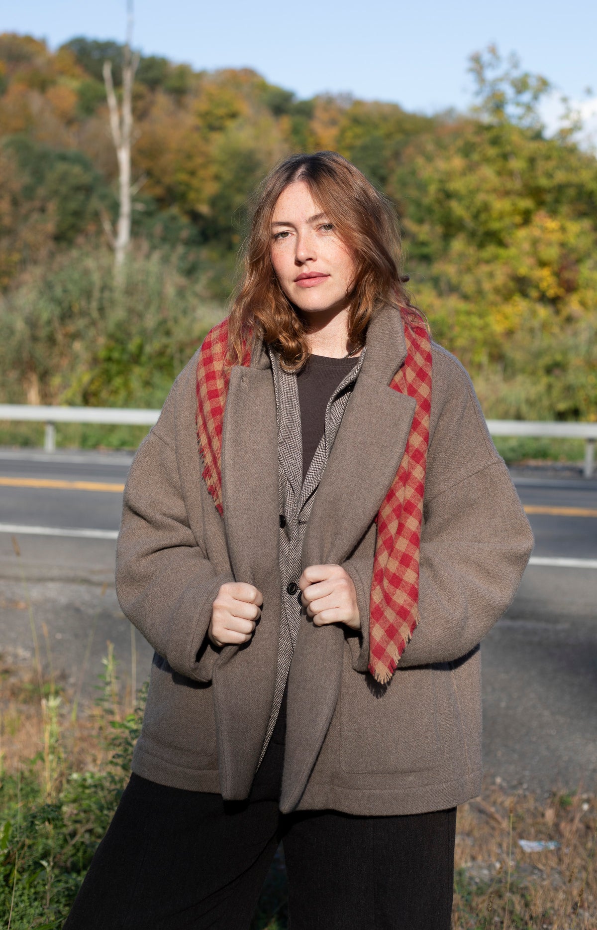 Red & Camel Check Cashmere Scarf