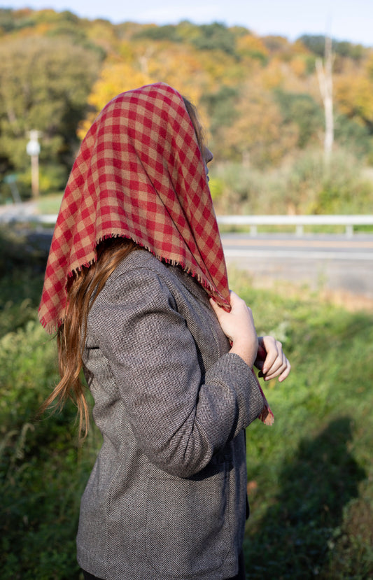 Red & Camel Check Cashmere Scarf