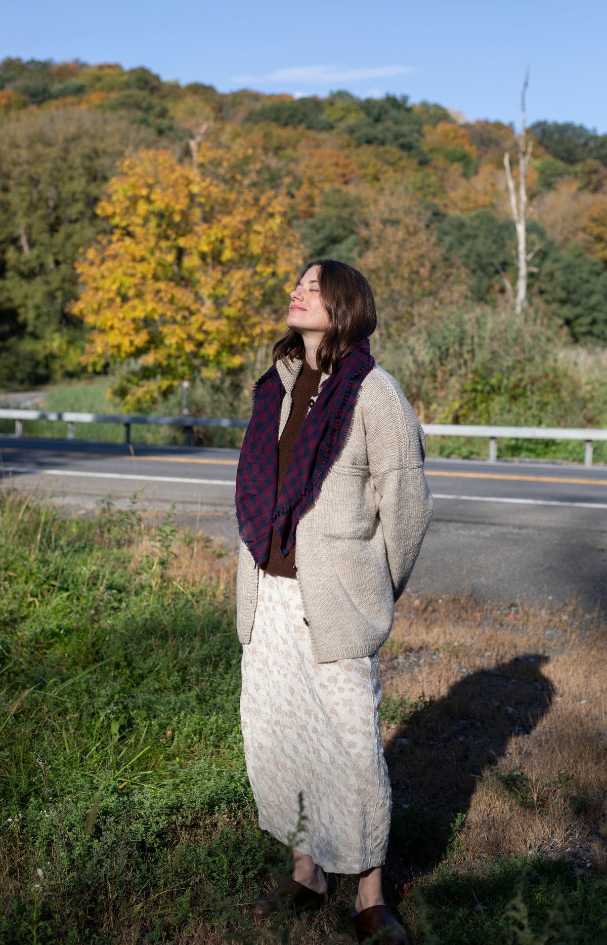 Navy & Burgundy Check Cashmere Scarf