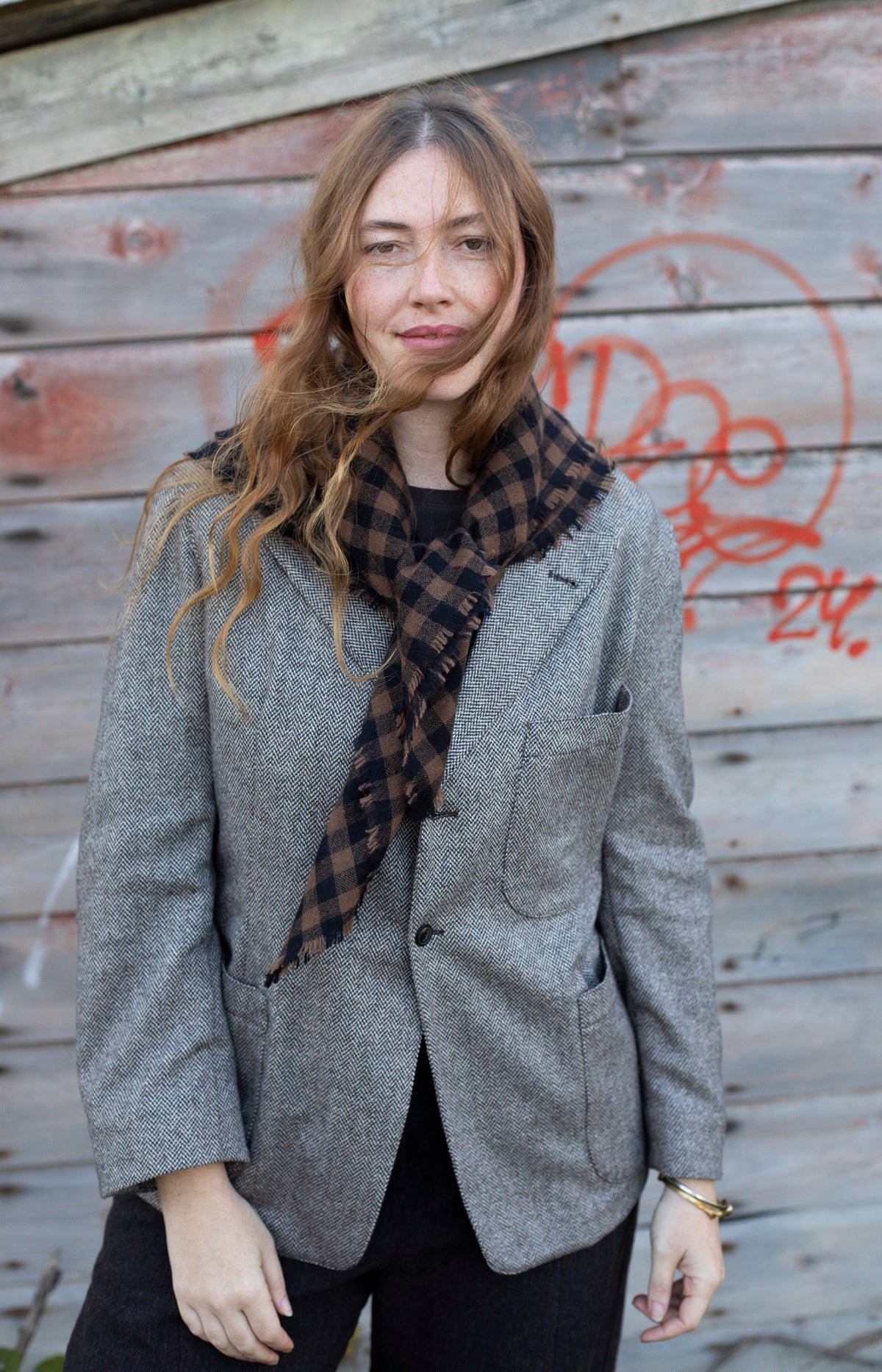 Black & Spice Check Cashmere Scarf