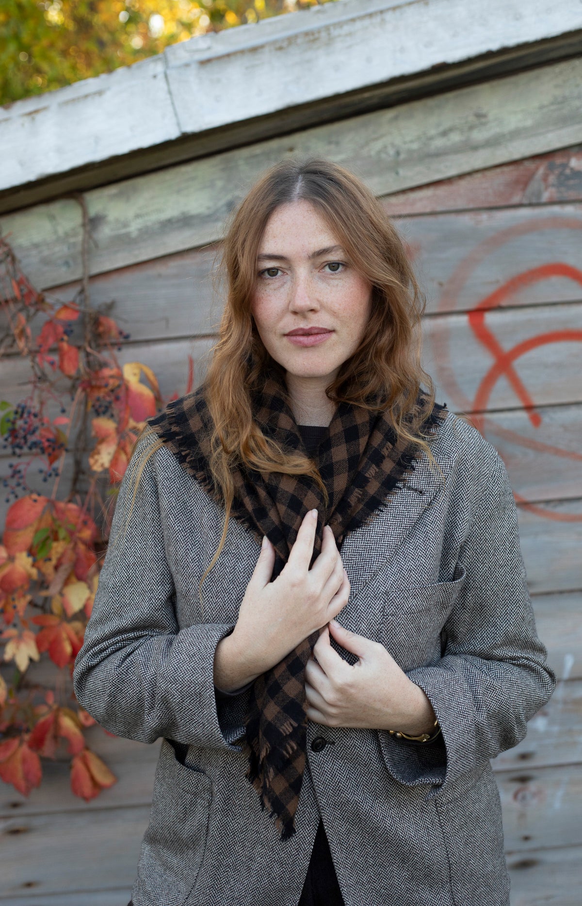 Black & Spice Check Cashmere Scarf