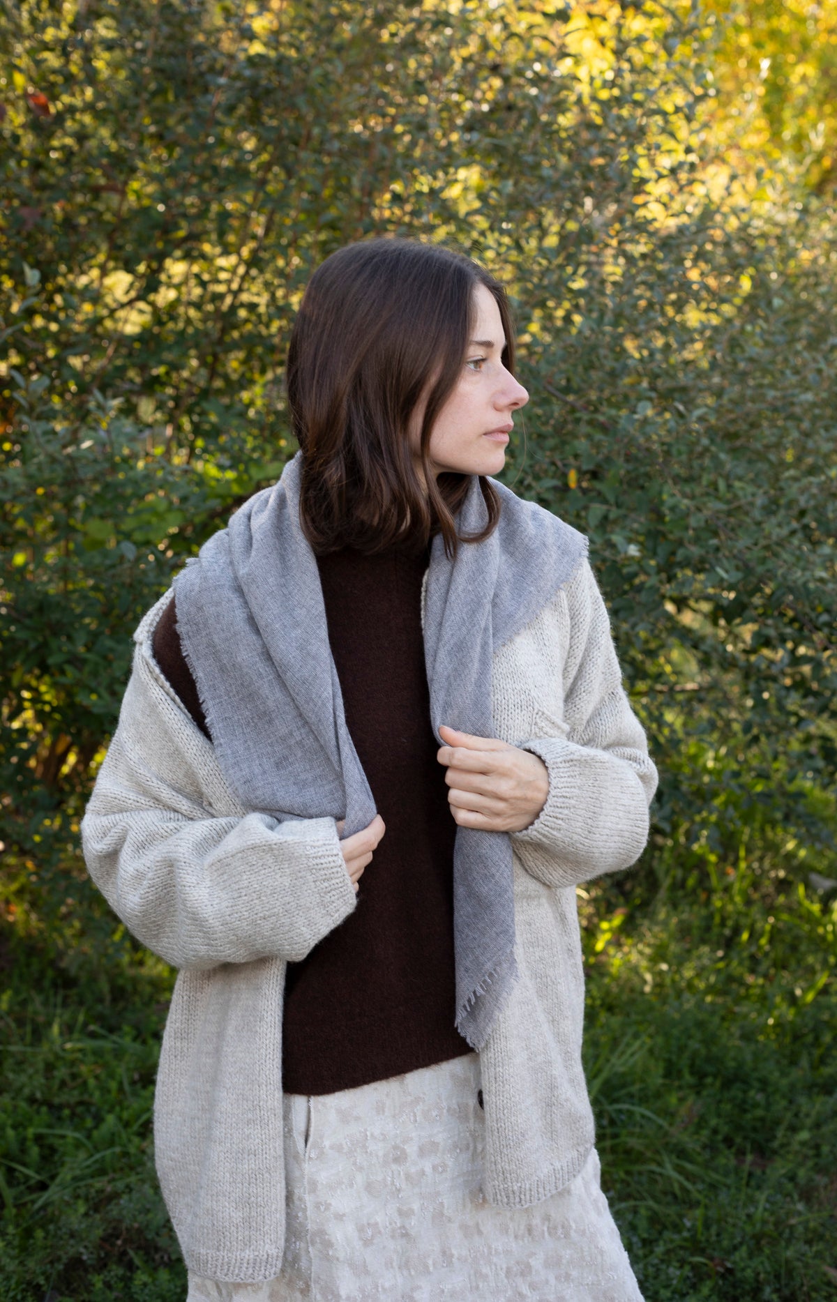 Light Grey Melange Cashmere Scarf