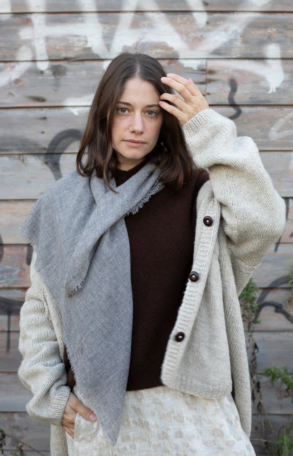 Light Grey Melange Cashmere Scarf