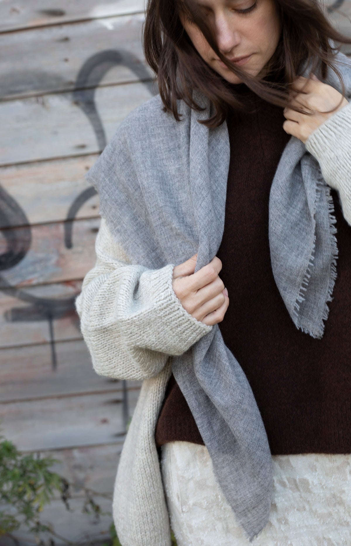 Light Grey Melange Cashmere Scarf