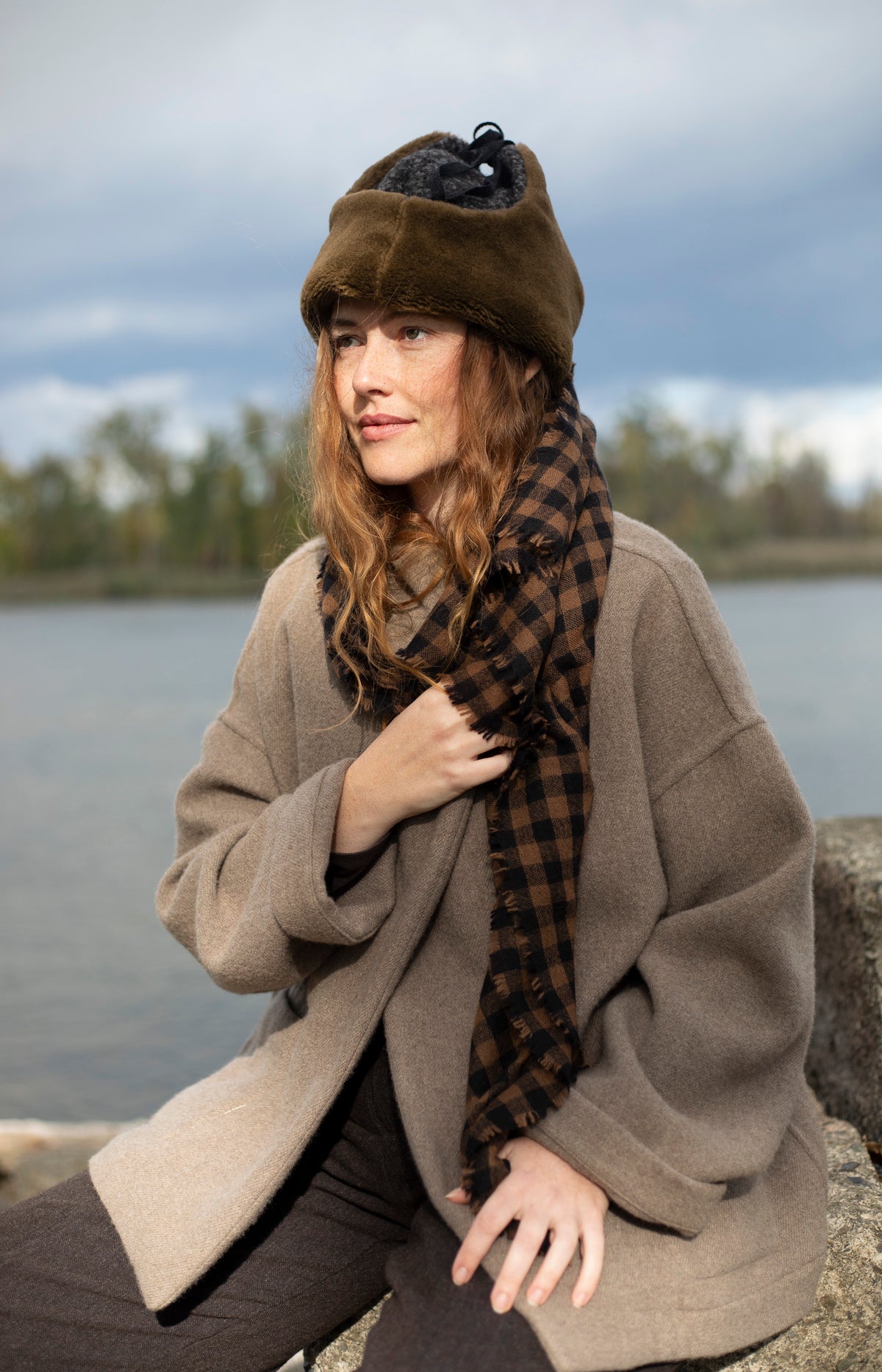 Black & Spice Check Cashmere Scarf