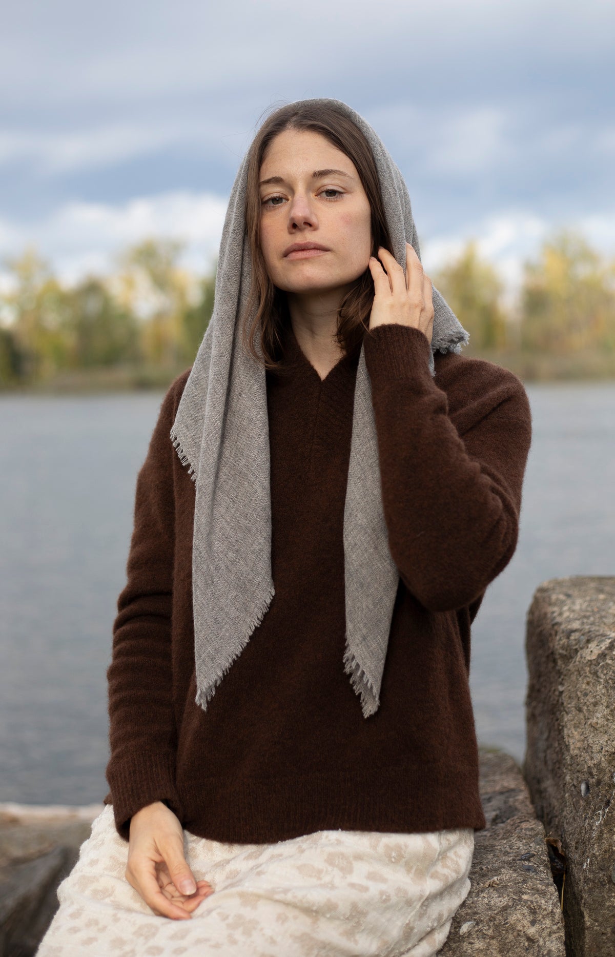Light Grey Melange Cashmere Scarf