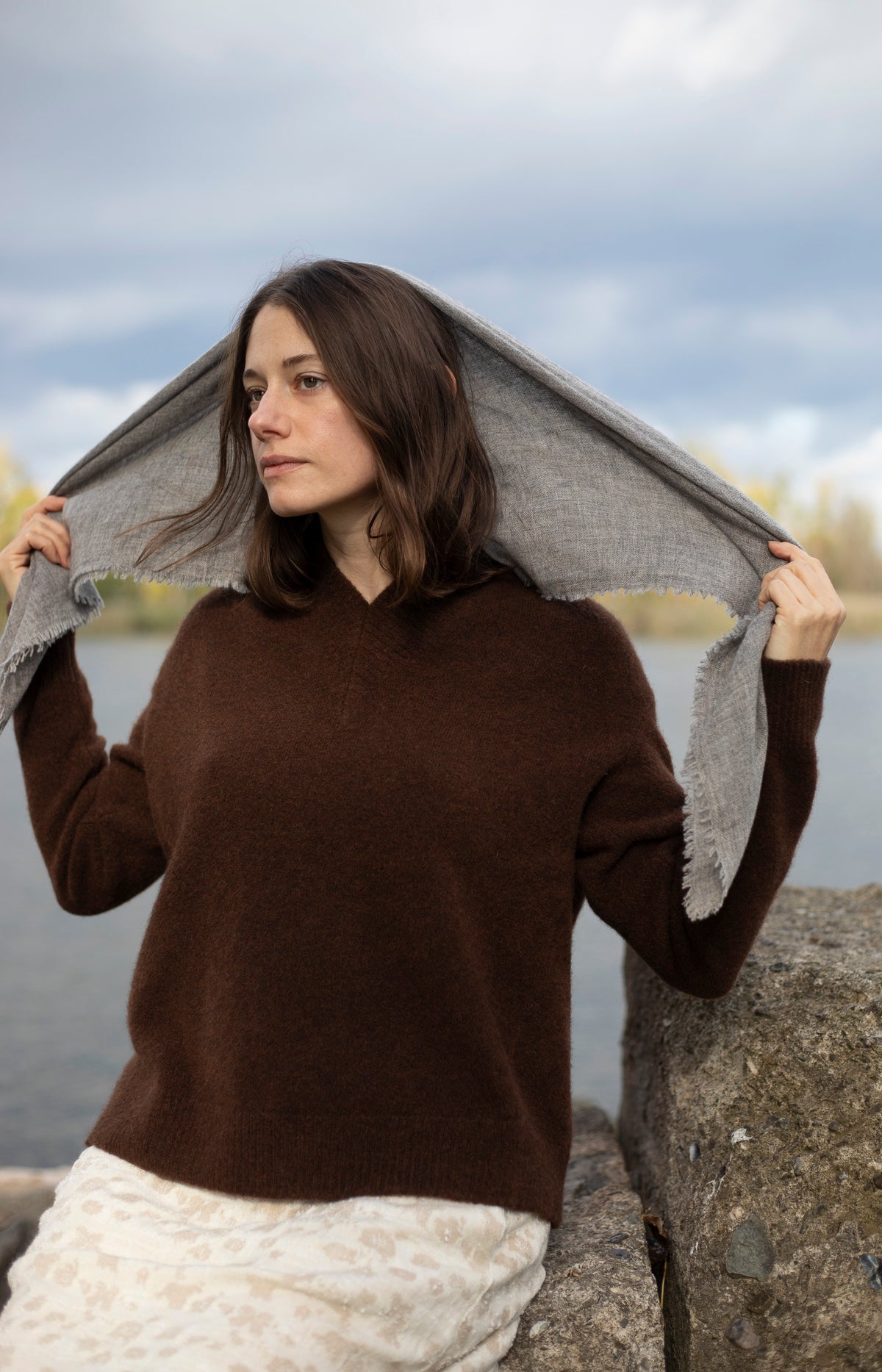 Light Grey Melange Cashmere Scarf