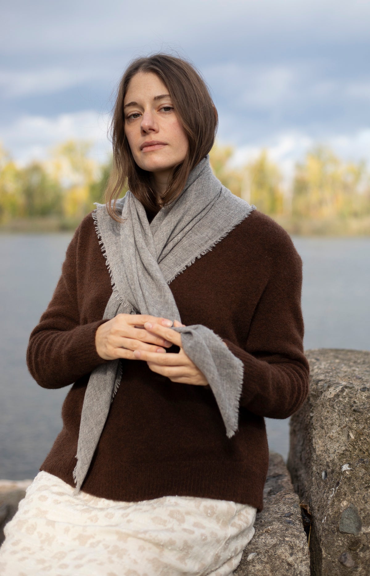Light Grey Melange Cashmere Scarf