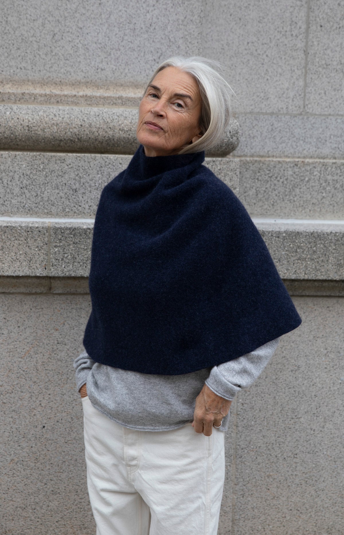 Indigo Melange Wool Poncho